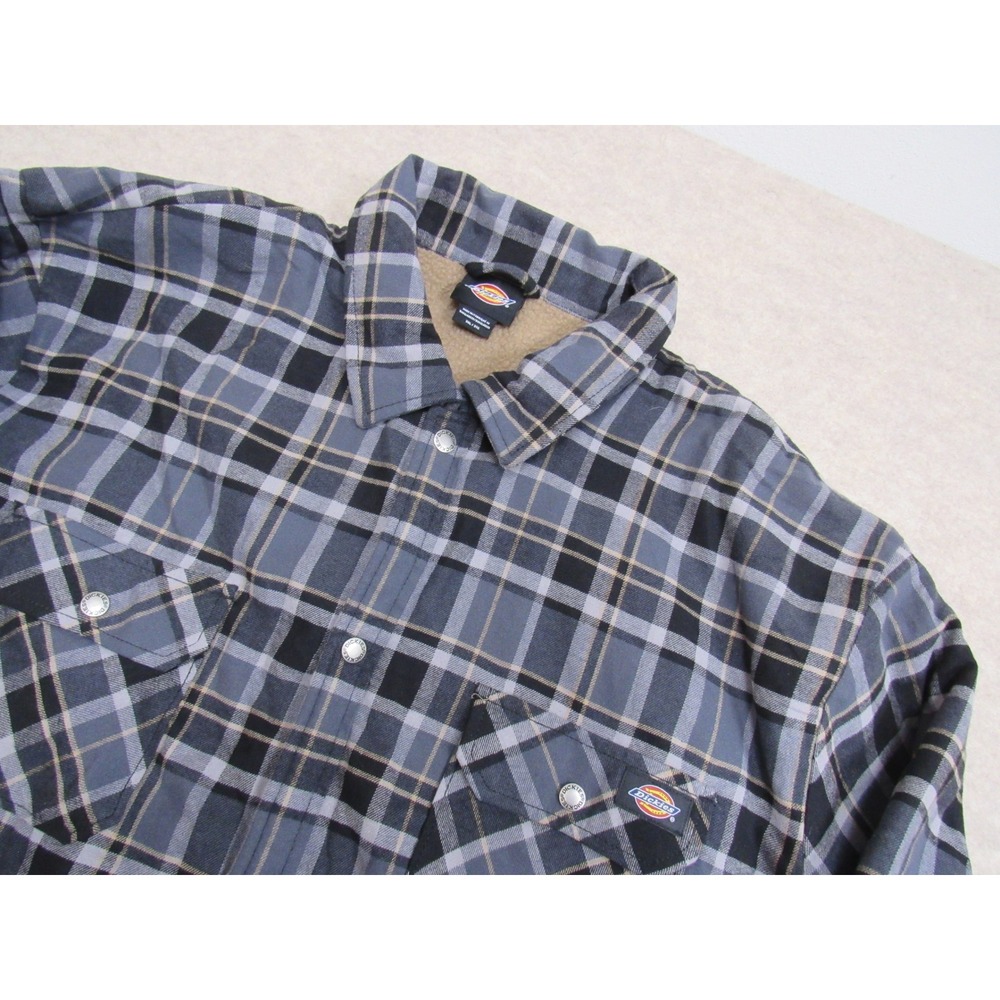 Dickies Mens 3XL Sherpa Lined Flannel Shirt Jacket Plaid DWR TJ210D06 Gray Black